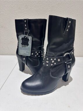 Ride Tecs 10 Inch Harness Biker motorcycle Boots Black Leather Size 8 NWT